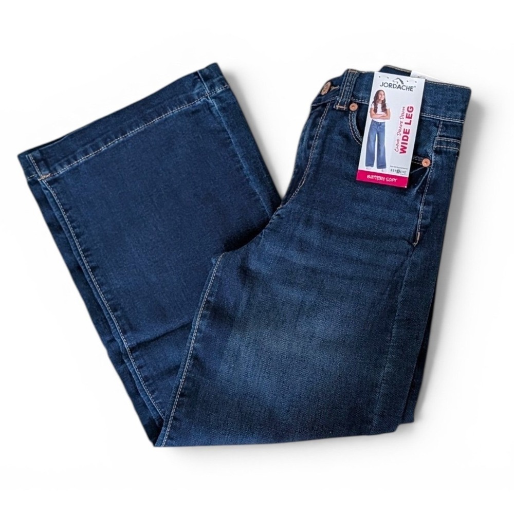 Jordache Girls Cloud Drape Denim Wide Leg Jeans Adjustable Waist Size 16 Dark - Picture 5 of 8